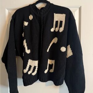 Melodic Black Cardigan with White Music Notes